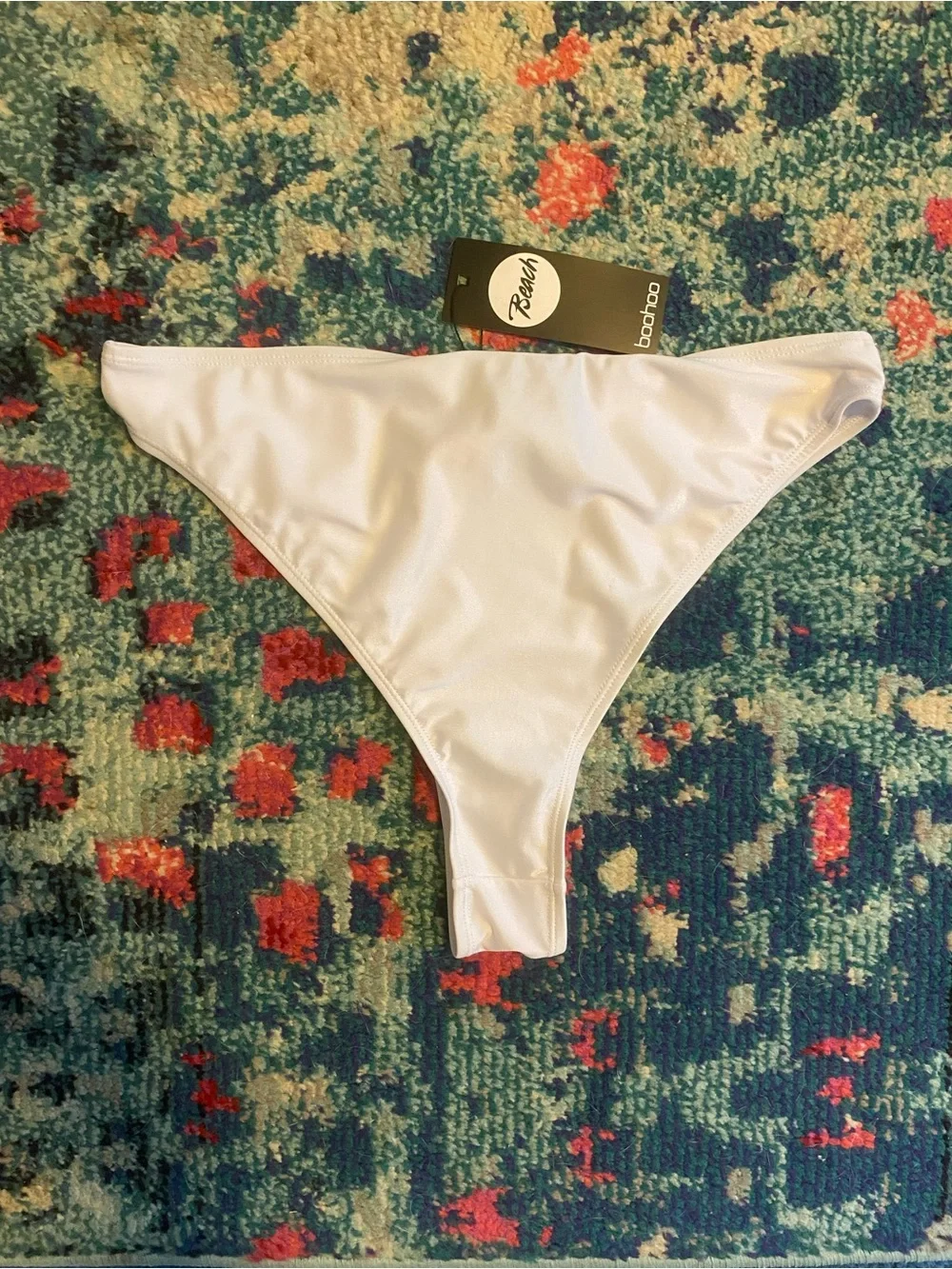 Boohoo White Cheeky Bum High Waist French Cut Bikini Bottom Size 12 NEW With Tag